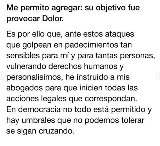 El descargo de Florencia Kirchner a través de su cuenta de Instagram.