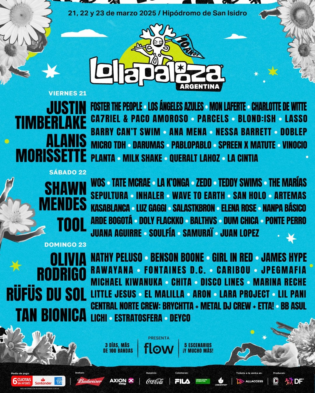 Lollapalooza Argentina 2025: line up día por día