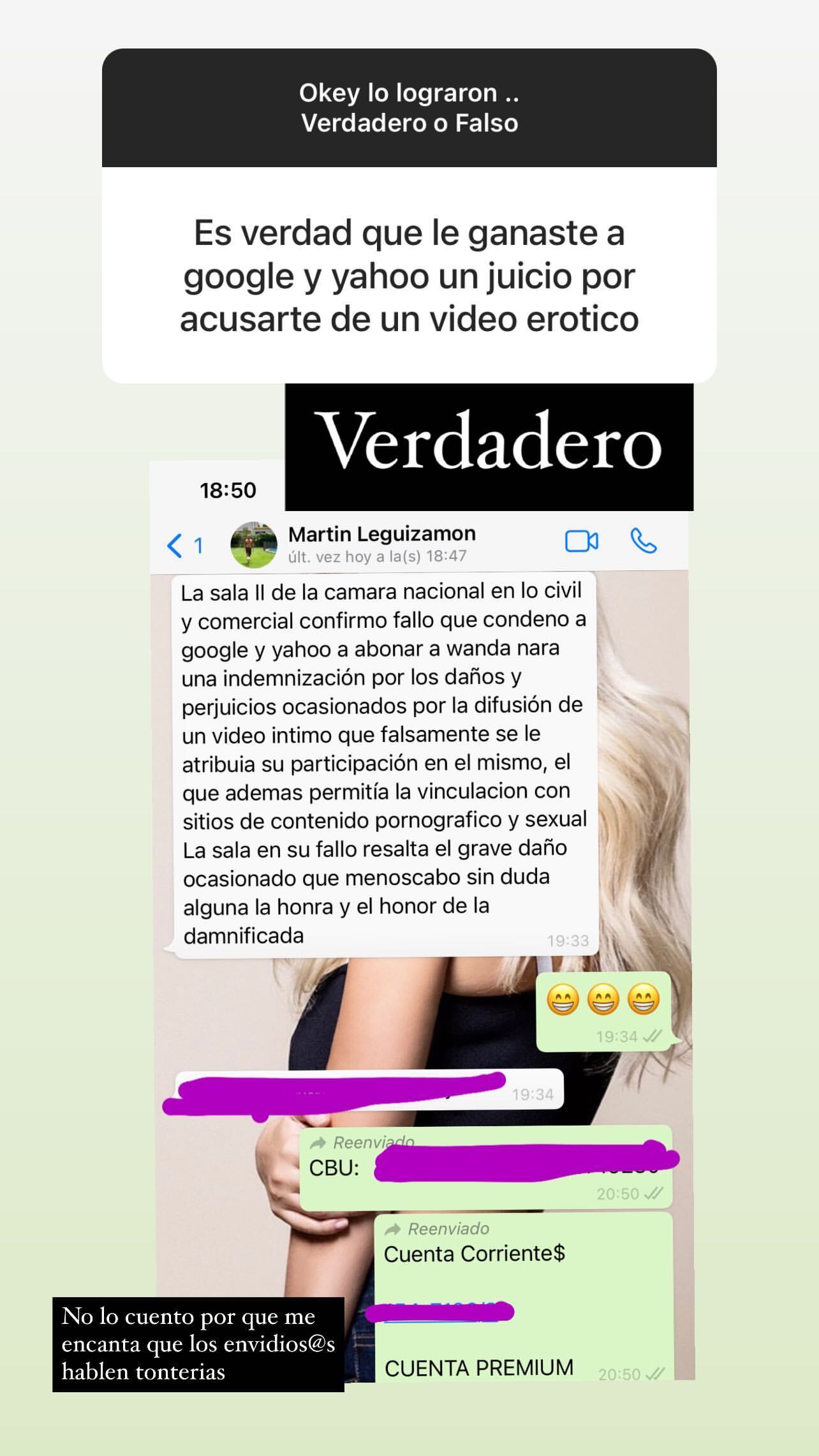 Wanda Nara respondió a un verdadero y falso en Instagram.