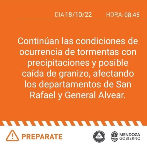 Alerta por tormentas fuertes