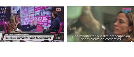 A la izquierda, la foto quitada de contexto durante el programa de A24; a la derecha, una captura de la campaña de Tolosa Paz en 2019.