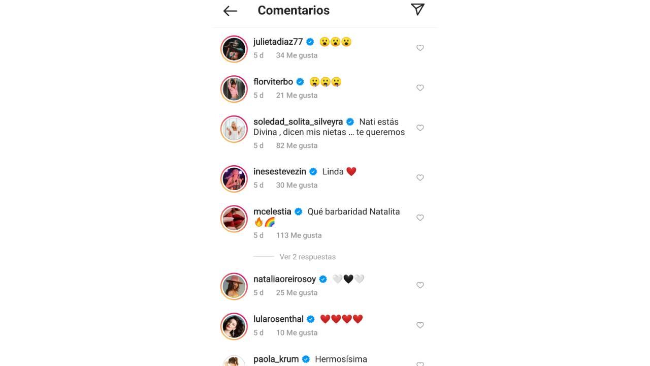 Los comentarios que varias colegas le dejaron a Natalie Pérez en la foto que publicó.