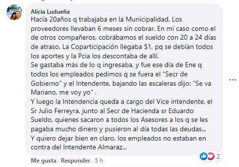 Comentario de Alicia Ludueña Arroyito