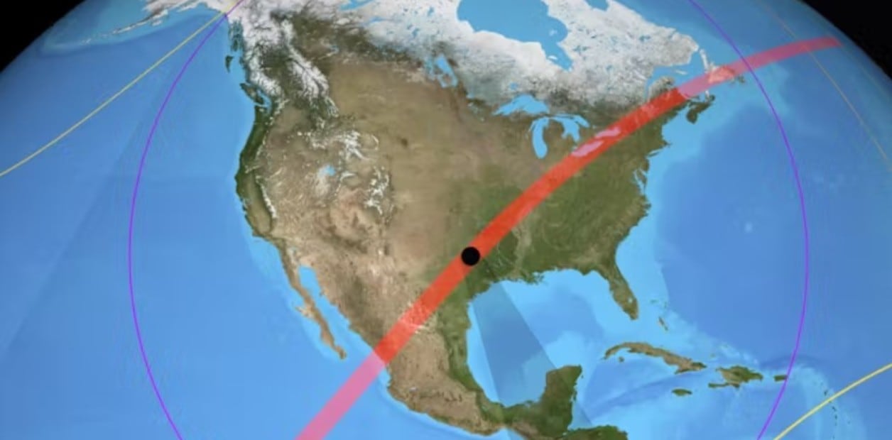 La trayectoria del eclipse solar.