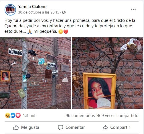 Publicación de Facebook de la mamá de Guadalupe