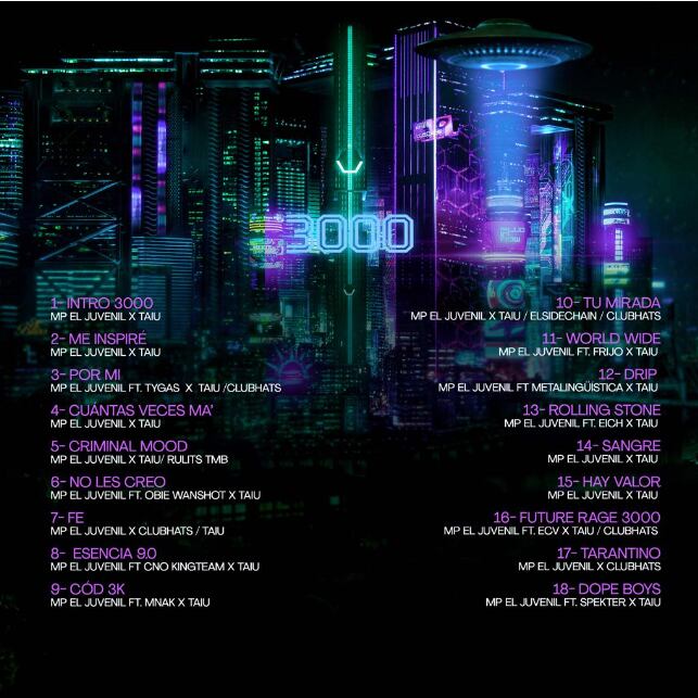 Tracklist de "3000", el álbum de MP El Juvenil