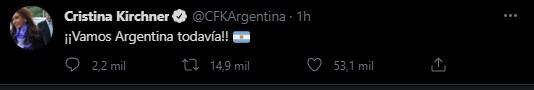 Cristina Kirchner se sumó a los festejos en Twitter de la Selección.