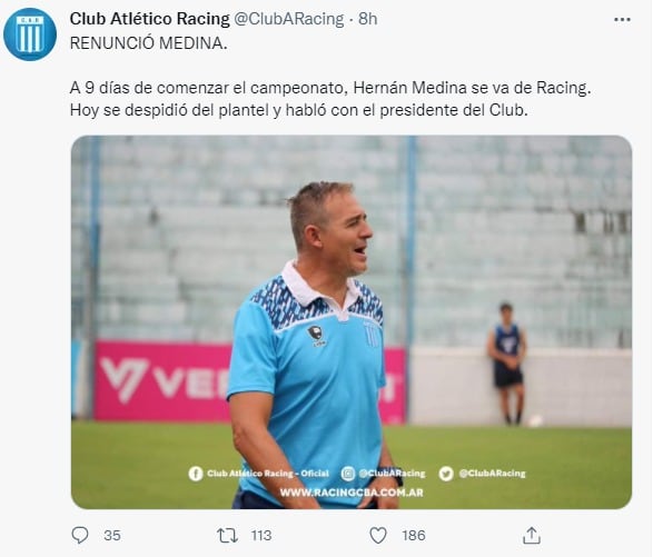 La Tota Medina dejó Racing. Se va a dirigir en Honduras.