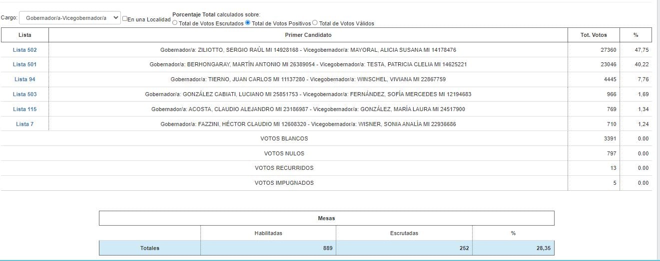 Con el 28% de las mesas escrutadas, Ziliotti festeja su reelección en La Pampa.