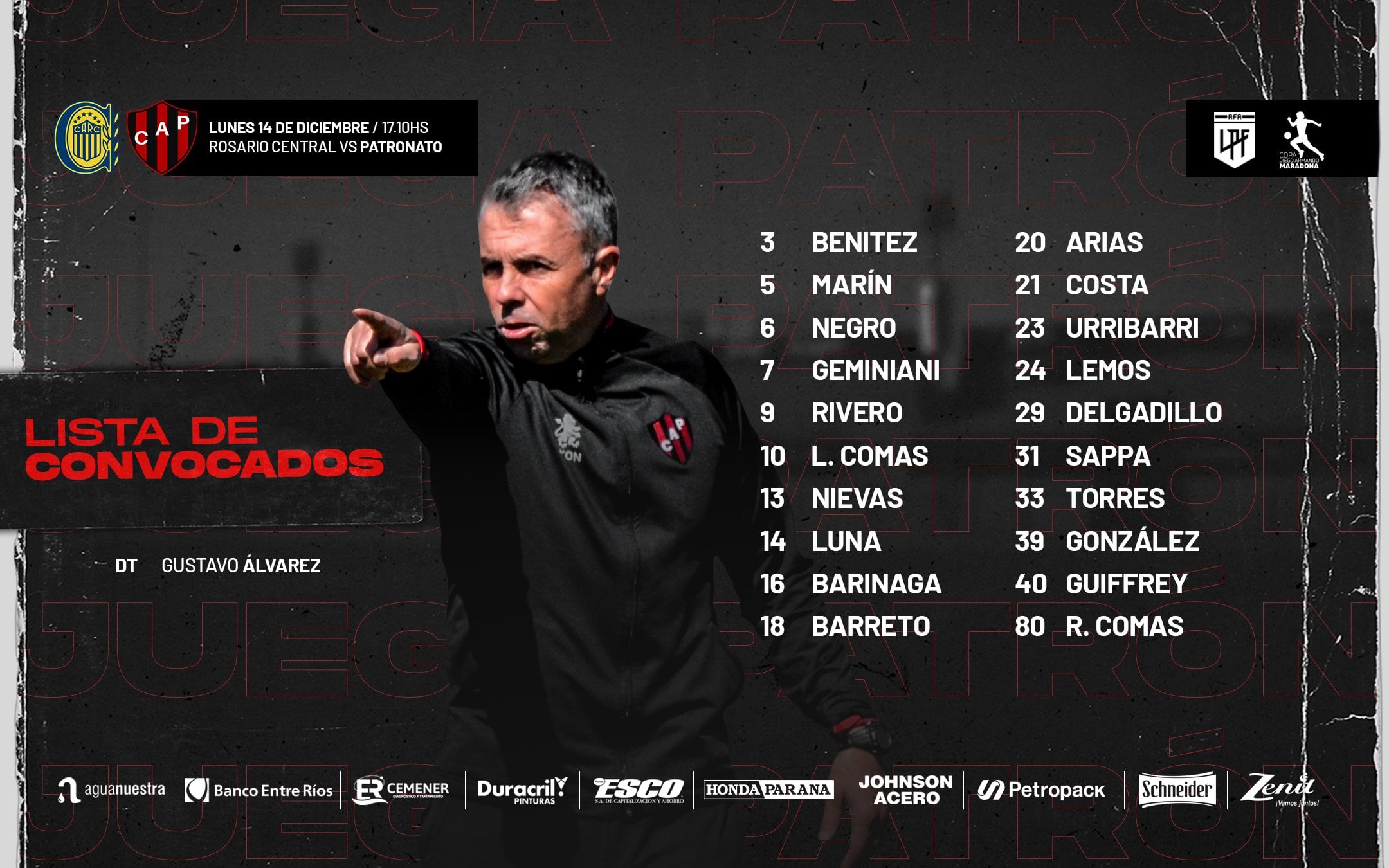 Convocados para el encuentro ante Rosario Central