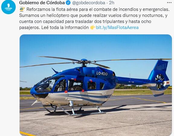 El nuevo helicóptero tiene capacidad de vuelo diurno y nocturno.