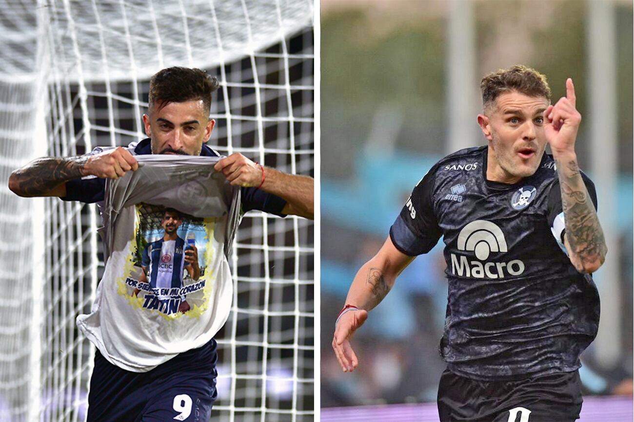 Michael Santos y Pablo Vegetti, delanteros de Talleres y Belgrano, respectivamente. (Fotos de Federico López Claro y Facundo Luque)