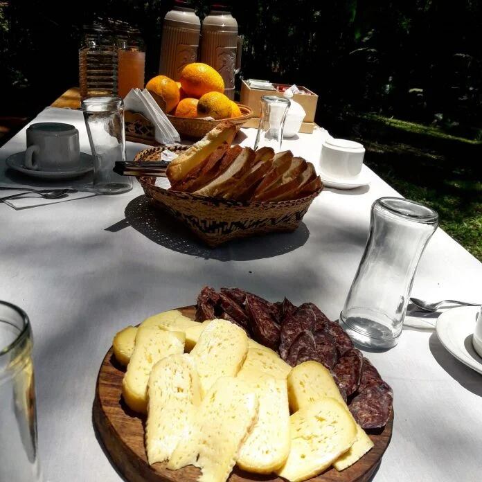 Espacio de comidas rodeado de naturaleza