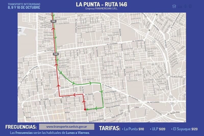 El recorrido del transporte en San Luis este fin de semana.