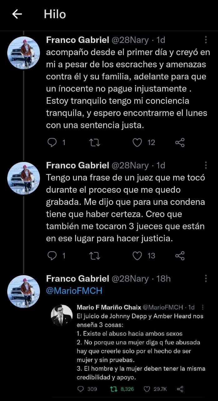 Franco "Nary" González se expresó en sus redes en medio del juicio en el que es acusado de violación.