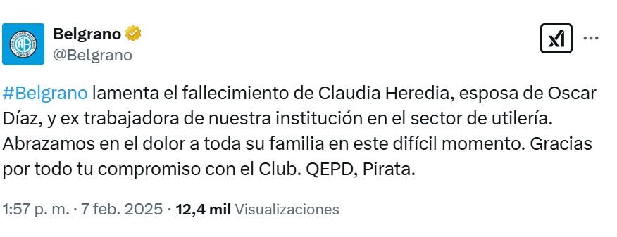 Posteo fallecimiento de Claudia Heredia en Belgrano