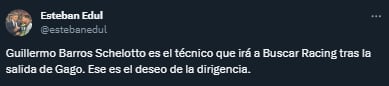 La primicia que dio en redes Esteban Edul sobre el futuro de Racing