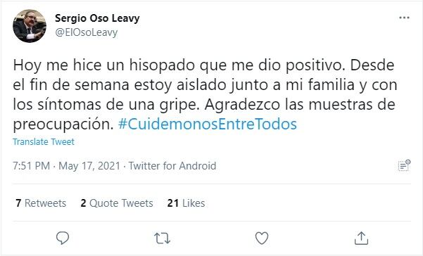 Sergio Leavy comunicó que tiene coronavirus.