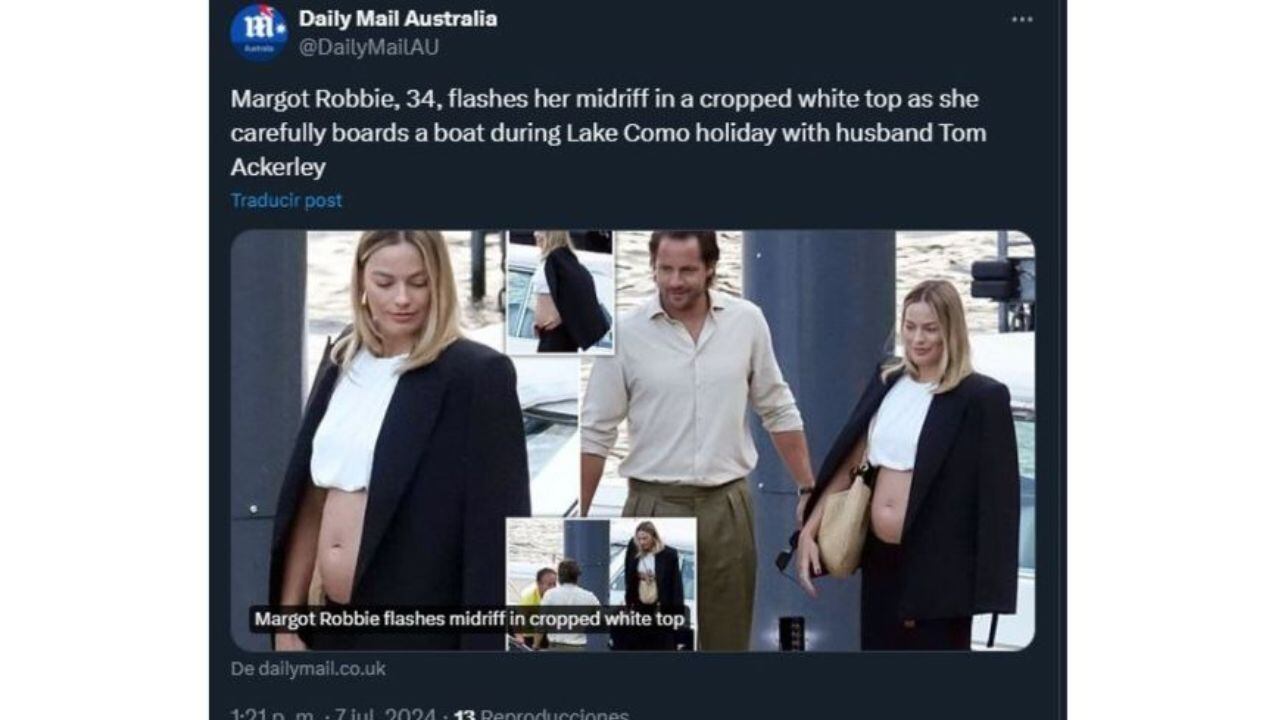 El anuncio del Daily Mail sobre el embarazo de Margot Robbie.