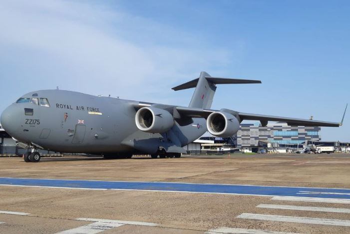 Avión C-17 "Globemaster" de la RAF, en Brasil.