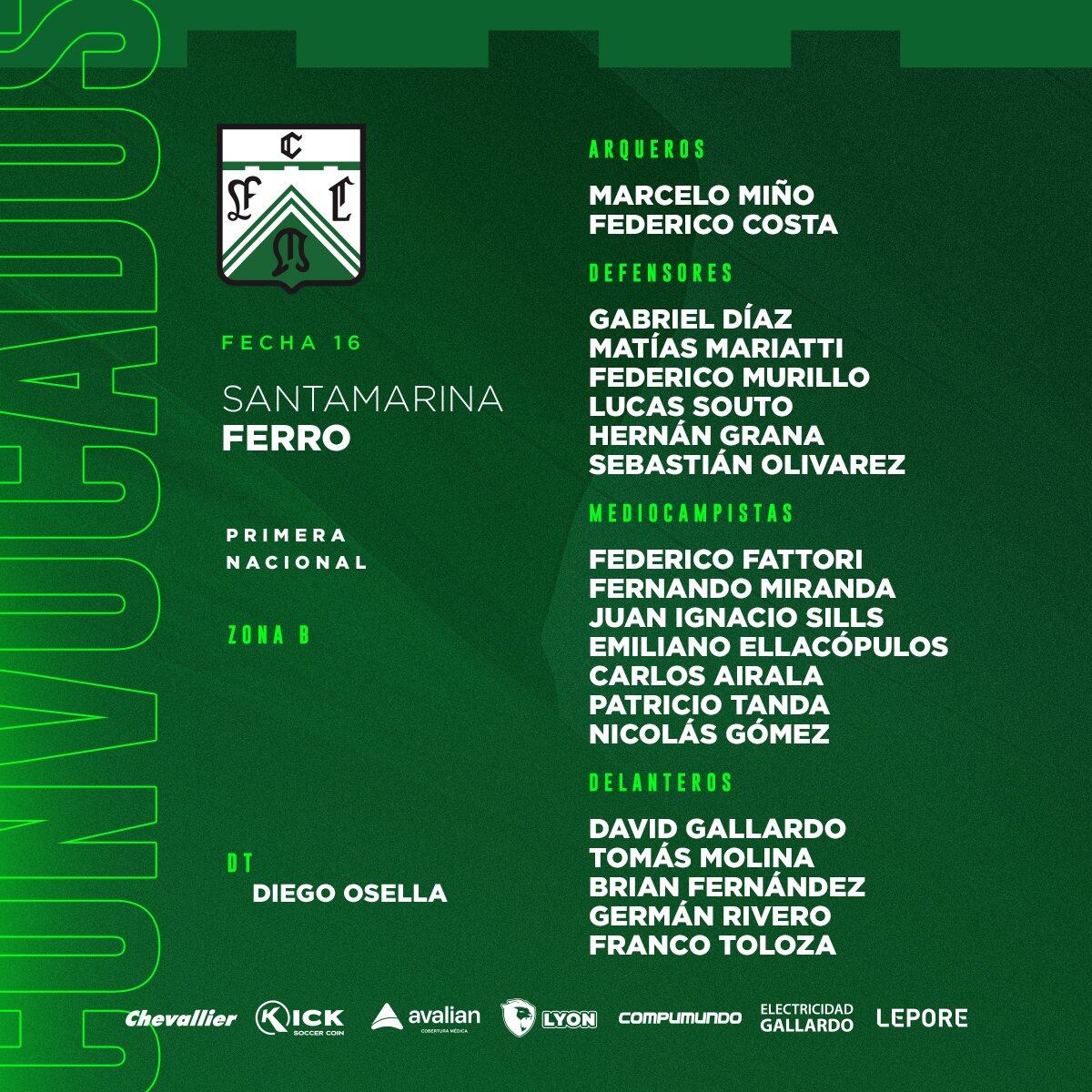 Estos son los convocados en Ferro para visitar a Santamarina.