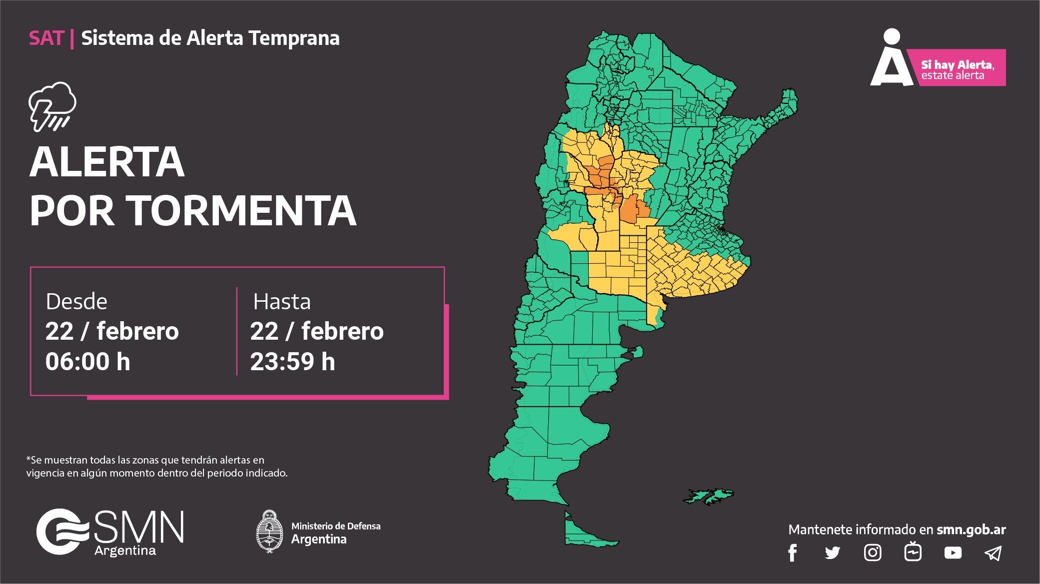 Alerta por tormentas en Córdoba.