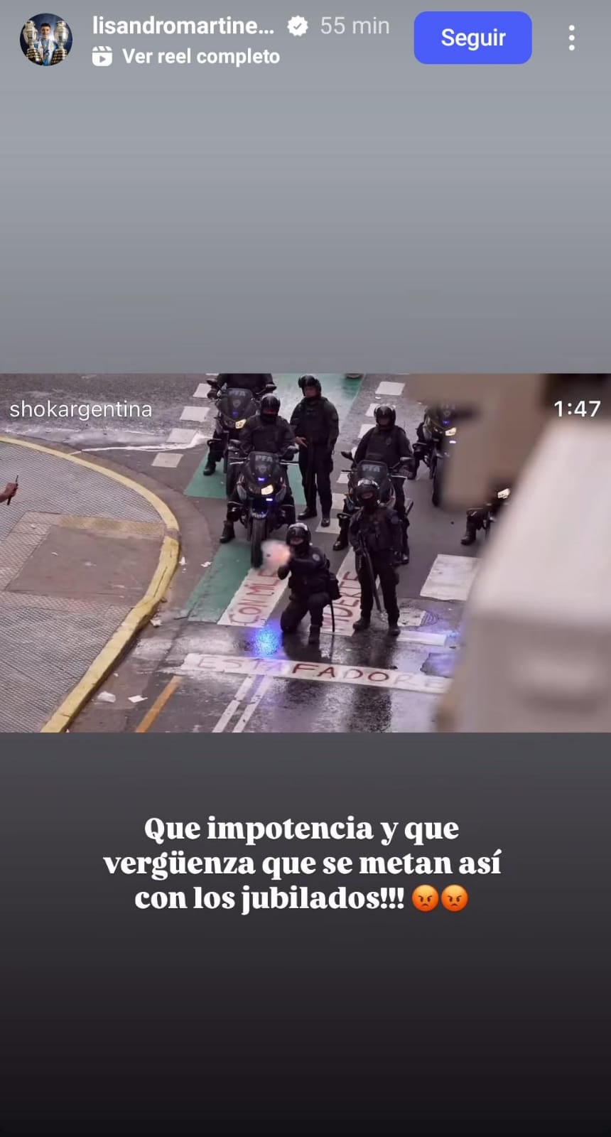 Lisandro Martínez defendió la marcha de los jubilados y mostró su indignación por el accionar policial