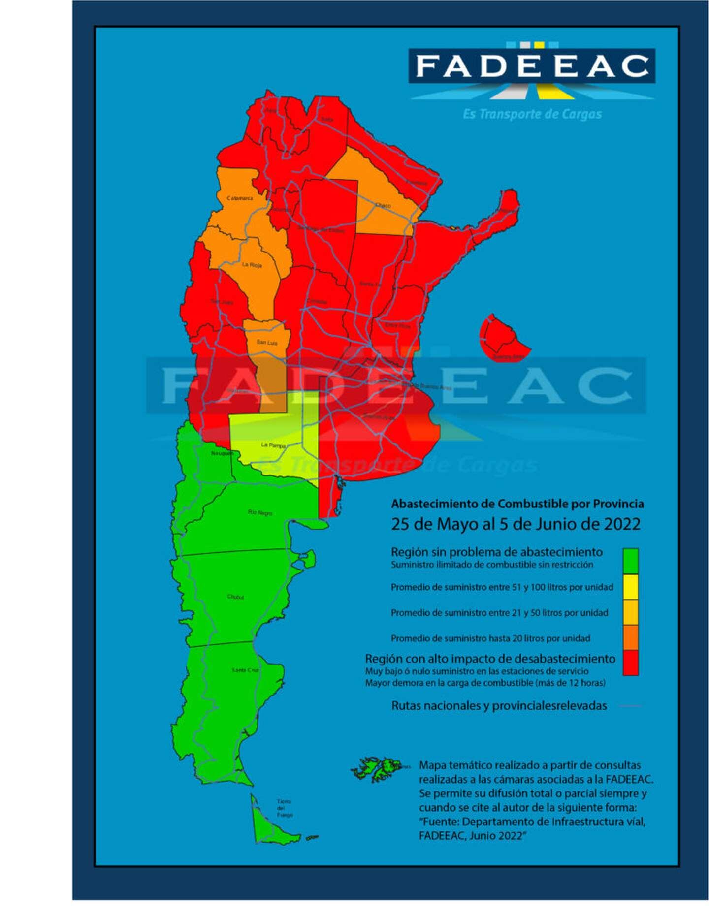 Así está el "semáforo" del país sobre la falta de gasoil.