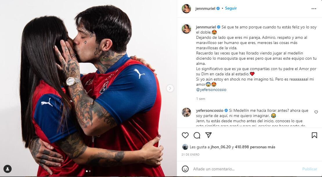 Jenn Muriel y el tierno posteo para su novio, Yeferson Cossio.