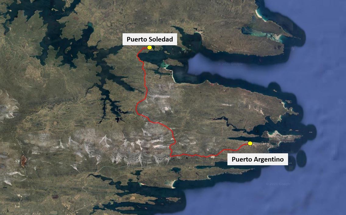 Puerto Soledad, principal asentamiento de Malvinas en el Siglo XIX. Actualmente, la mayor concentración urbana está en Puerto Argentino.