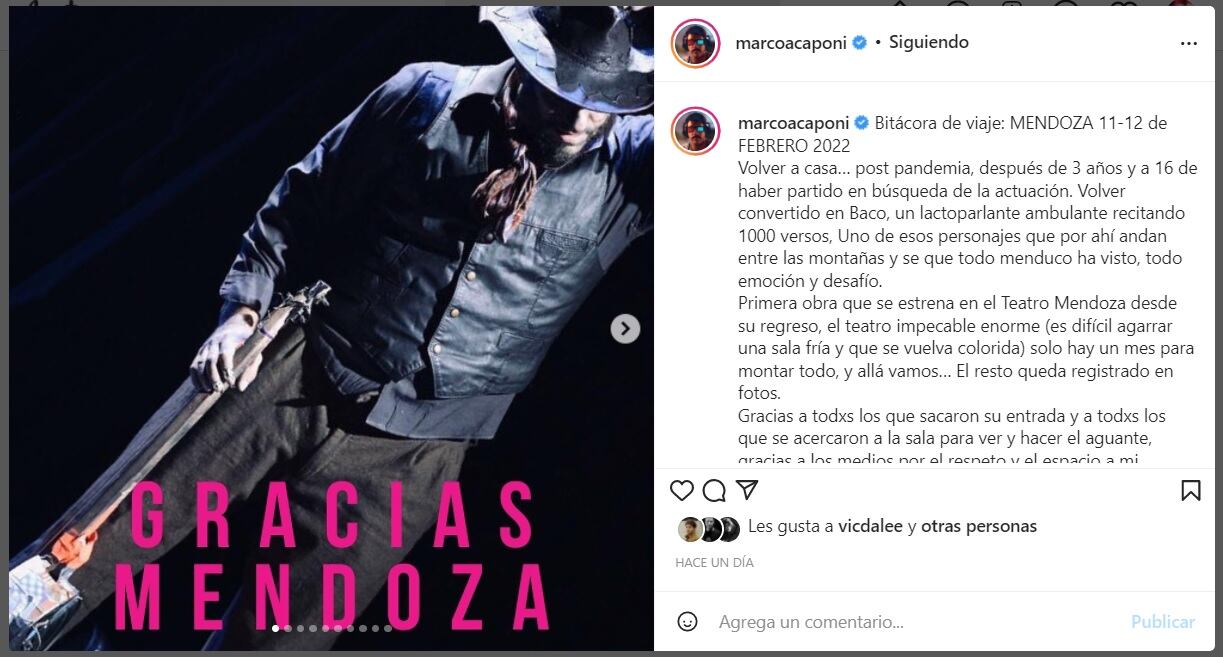 Marco Antonio Caponi emocionado con su paso por Mendoza.