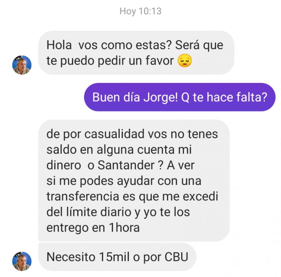 Mensajes que enviaban los hackers a los contactos de Jorge Caserio.