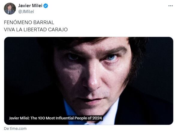 Milei celebró aparecer en la lista de Time.