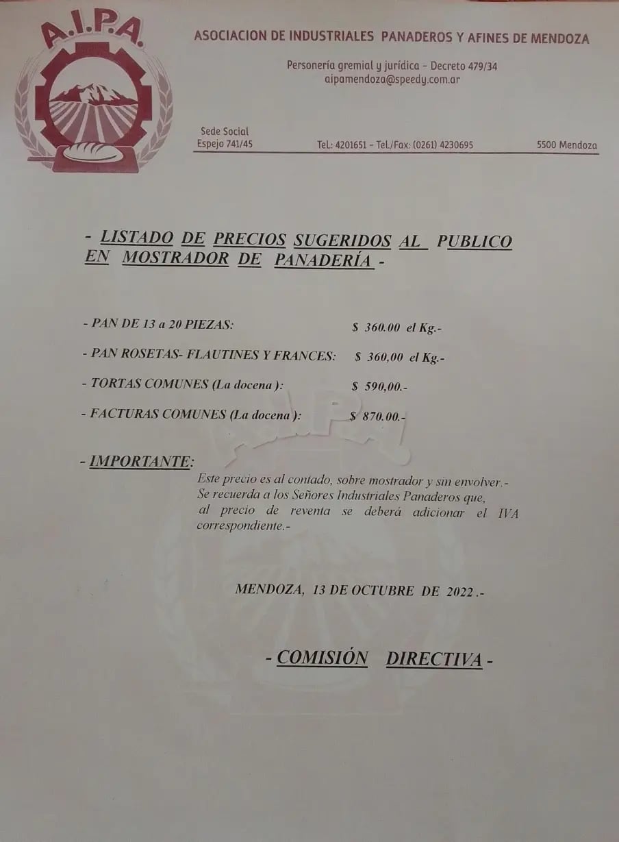 Nuevo aumento del pan en Mendoza.