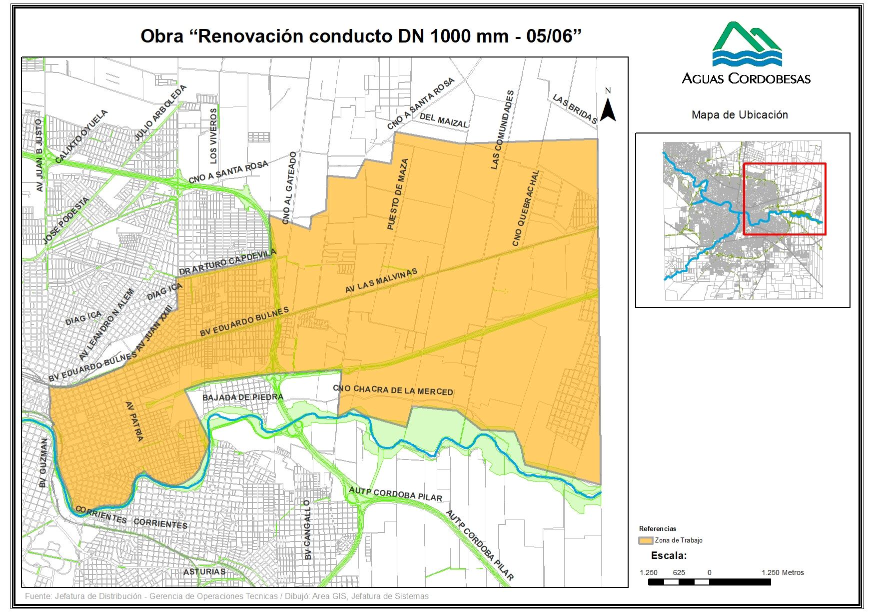 El mapa de los barrios afectados por el corte de Aguas Cordobesas.