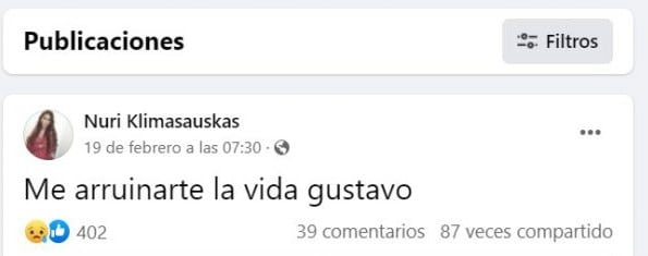 La pista que le juega en contra al ex novio de Nuri Klimausaskas.