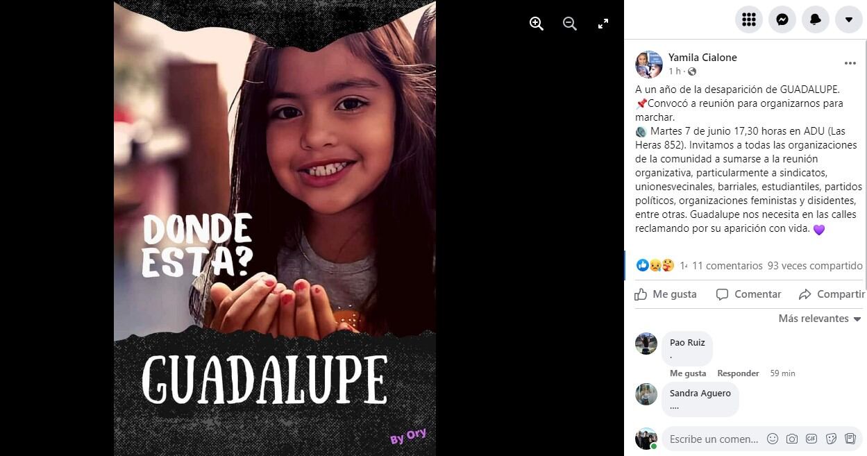 Yamila Cialone convocó a una marcha organizativa por el año de la desaparición de Guadalupe Lucero.