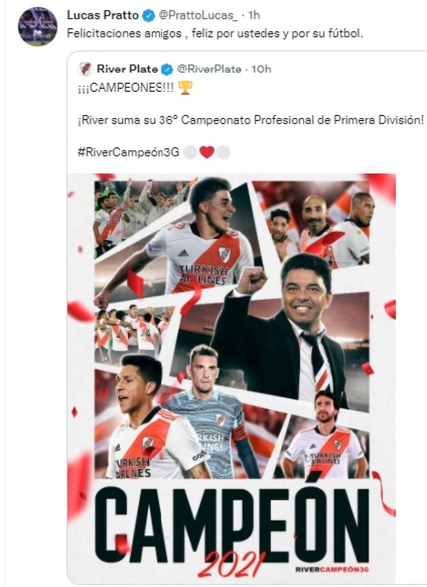 El saludo de Lucas Pratto tras el título de River.