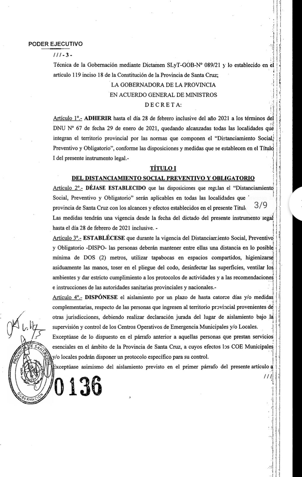 Decreto Provincial N°136/21