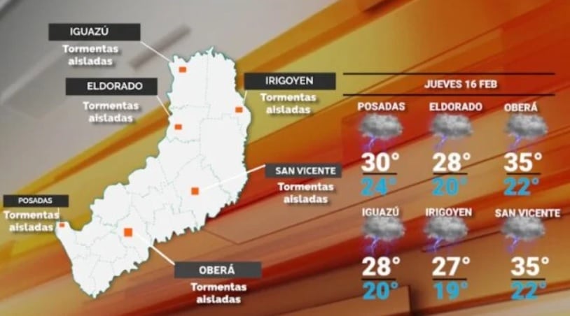 Jueves nuevamente con probabilidad de precipitaciones en Misiones.