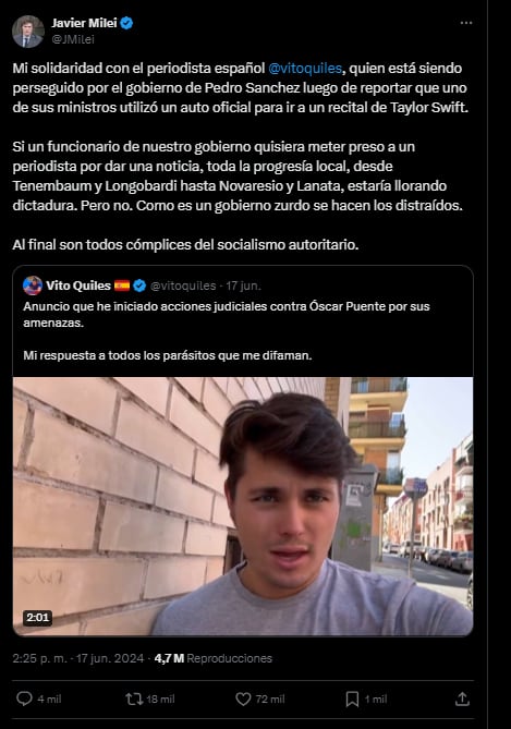 Luis Novaresio respondió a Milei