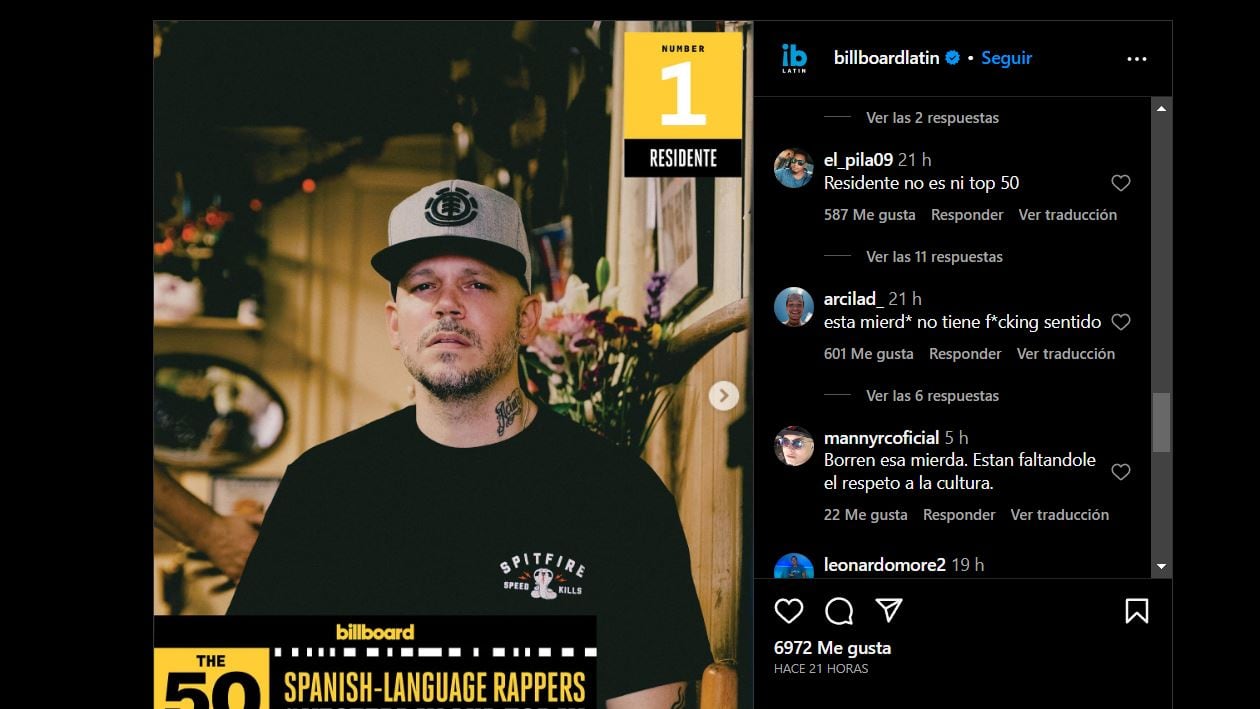 Residente fue elegido por Billboard como el mejor rapero latino, entre Trueno, Duki y otros, y las redes estallaron en críticas