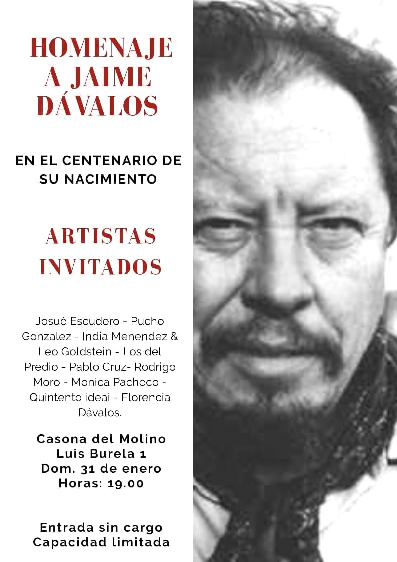 El homenaje es el domingo 31 de enero a las 19 en La Casona del Molino.