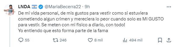 María Becerra y como afectaron las críticas a su salud mental