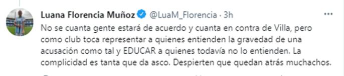 El descontento de la jugadora de Racing por el apoyo de Riquelme a Sebastián Villa, en medio de las denuncias