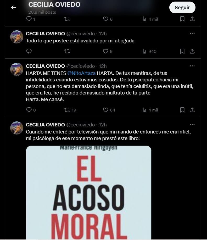 Cecilia Oviedo disparó contra Nito Artaza en redes.