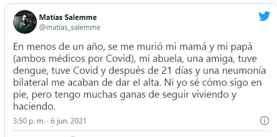 El tweet de Matías Salemme.