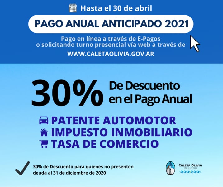 30 % de descuento en el pago anual de servicios