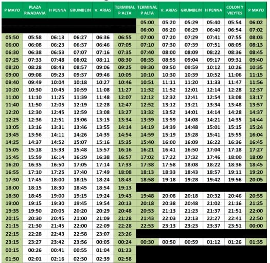 Horarios de domingo Línea 319.