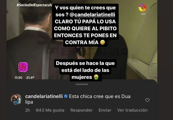 Tamara Báez le contesta a Cande Tinelli y desata un escándalo